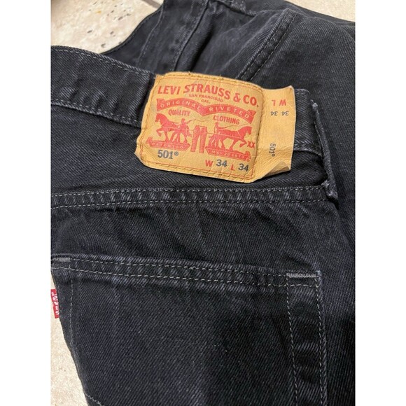Levis Jeans Mens 34x34 501 Black Button Fly Work Casual Outdoors Straight Leg - Picture 1 of 9